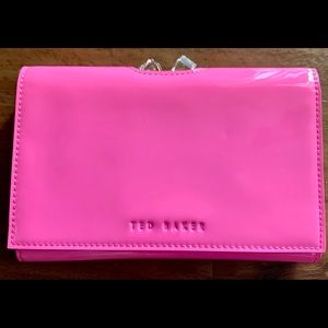 TED BAKER Patent Crystal Hot Pink Leather Clutch